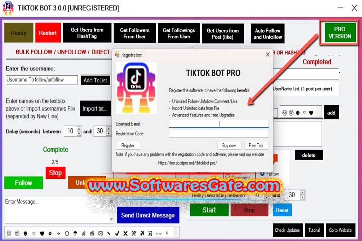 TikTok Bot Pro : Version 3.5.3 (Software)