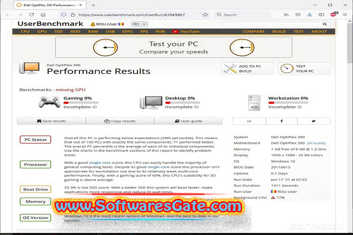 UserBenchmark : Version 3.2.7.0 (Software)