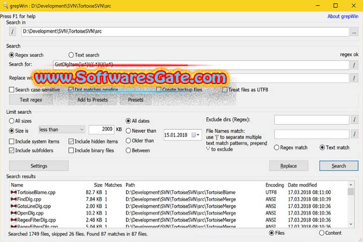 grepWin : Version 2.1.5 (Latest Software) grepWin : Version 2.1.5 (Latest Software)