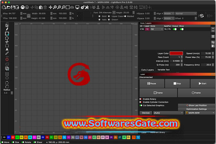 LightBurn : Version 2.0.03 (Latest Software)